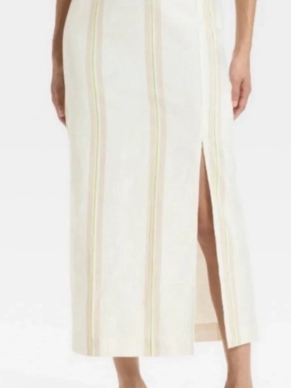 a new day Cream Maxi Skirt with Pastel Stripes and Side Slit